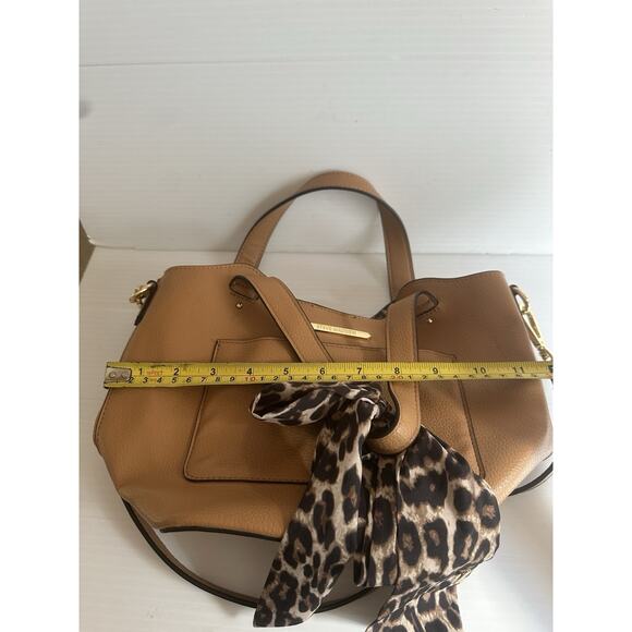 Steve Madden Vegan Leather Small Tote in Cognac W/ Cheetah Bow Scarf Accent - Picture 7 of 8